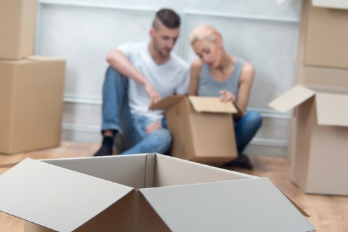 Furniture and boxes prepared for collection by a local van service