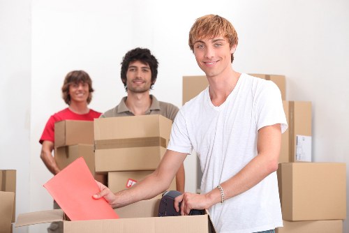 Furniture and boxes arranged securely inside a removal van